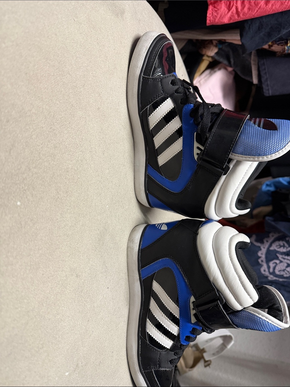 adidas High-Top Wedge Sneakers in Blue, Black, and White - Picture 5 of 7